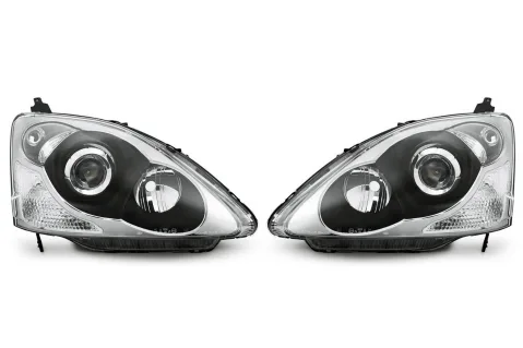 Кристални фарове за Honda Civic (2001-2005) - 3 / 5D - черни